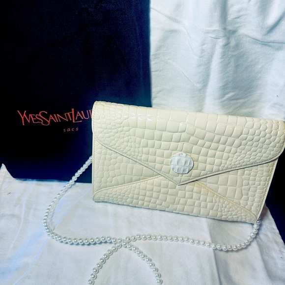 Yves Saint Laurent Ivory Croc-Embossed Clutch